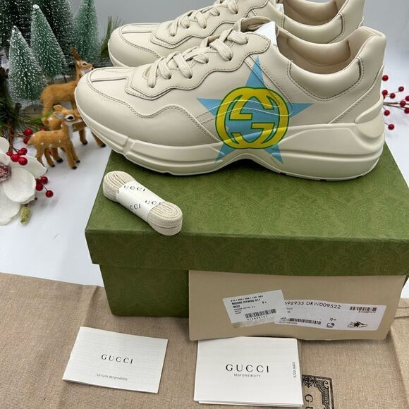 Men’s Gucci Rython star logo leather sneakers, size 9.5 made in Italy. - Picture 3 of 9